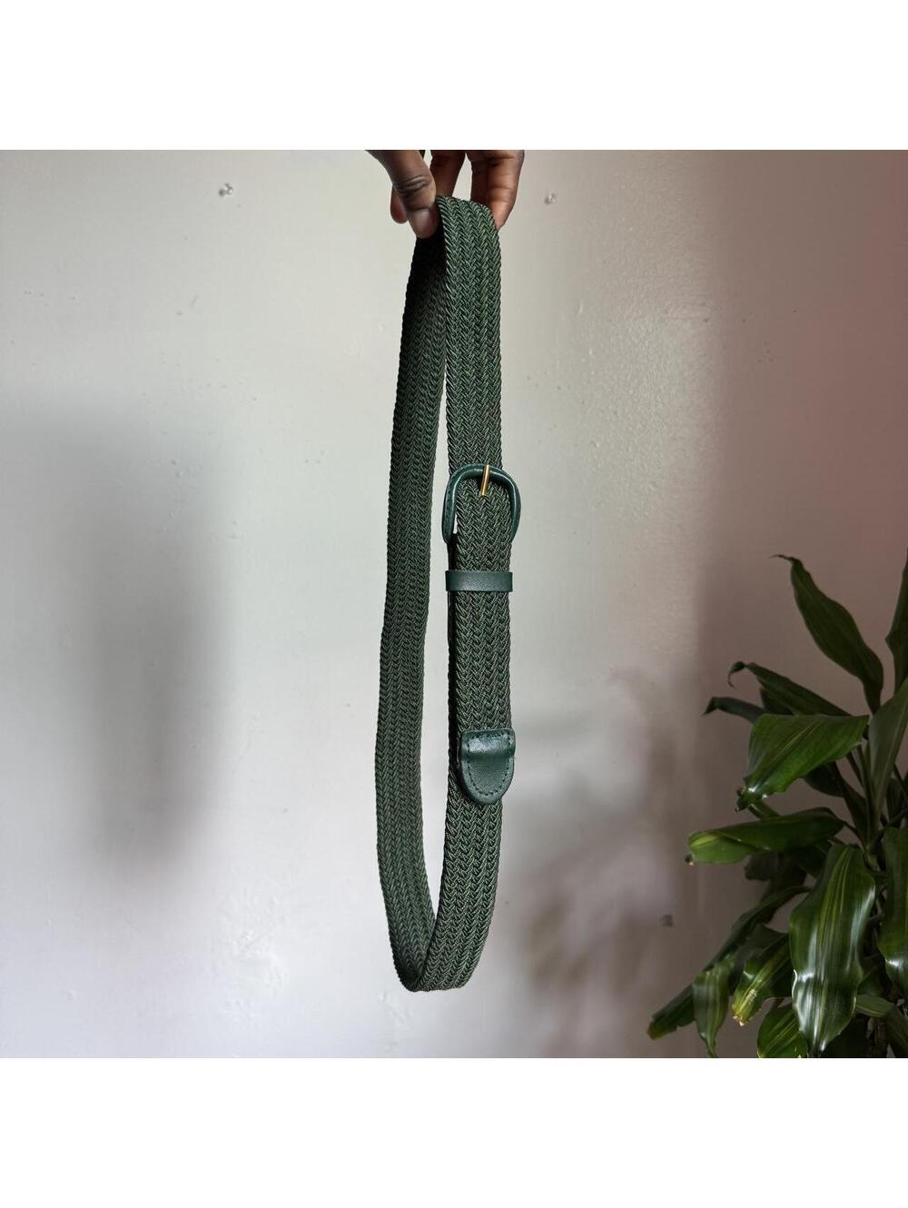 90s Forest Green Woven Stretch Belt Gold Buckle size L